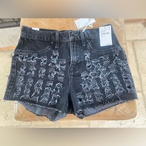 Good American Distressed Black Jean Shorts